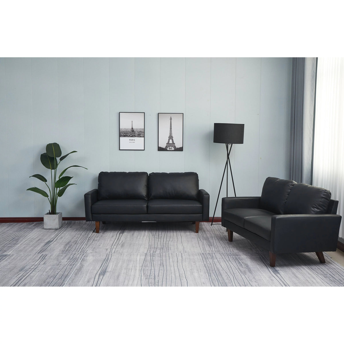 Black 2 Piece Faux Leather Loveseat and Sofa Y804