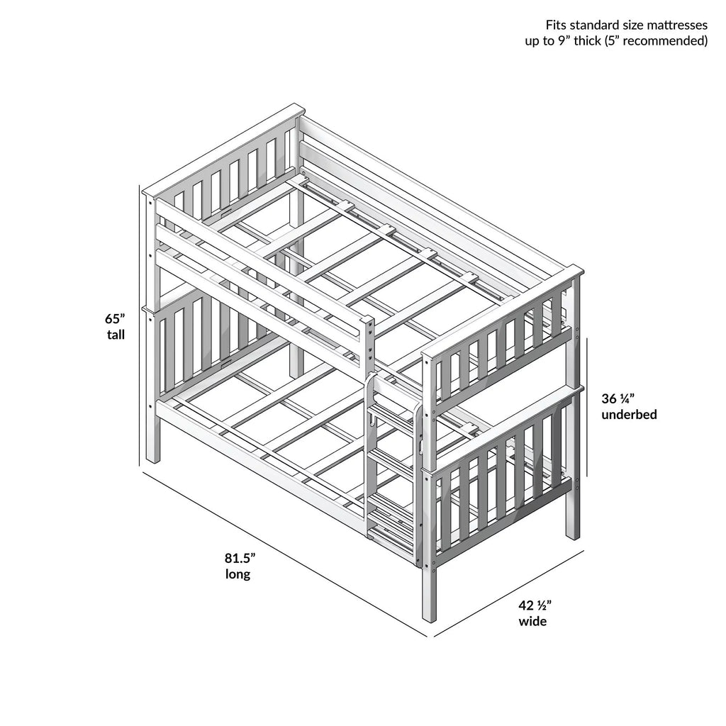 Wooden Twin over Twin Bunk Bed with Ladder White W815949