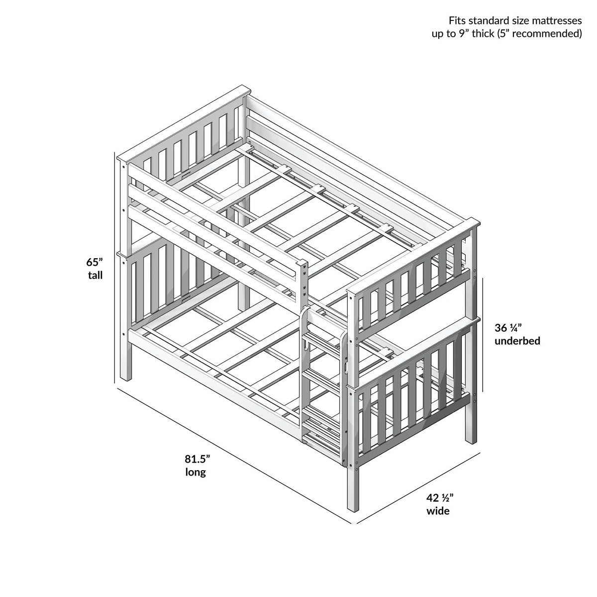 Wooden Twin over Twin Bunk Bed with Ladder White W815949