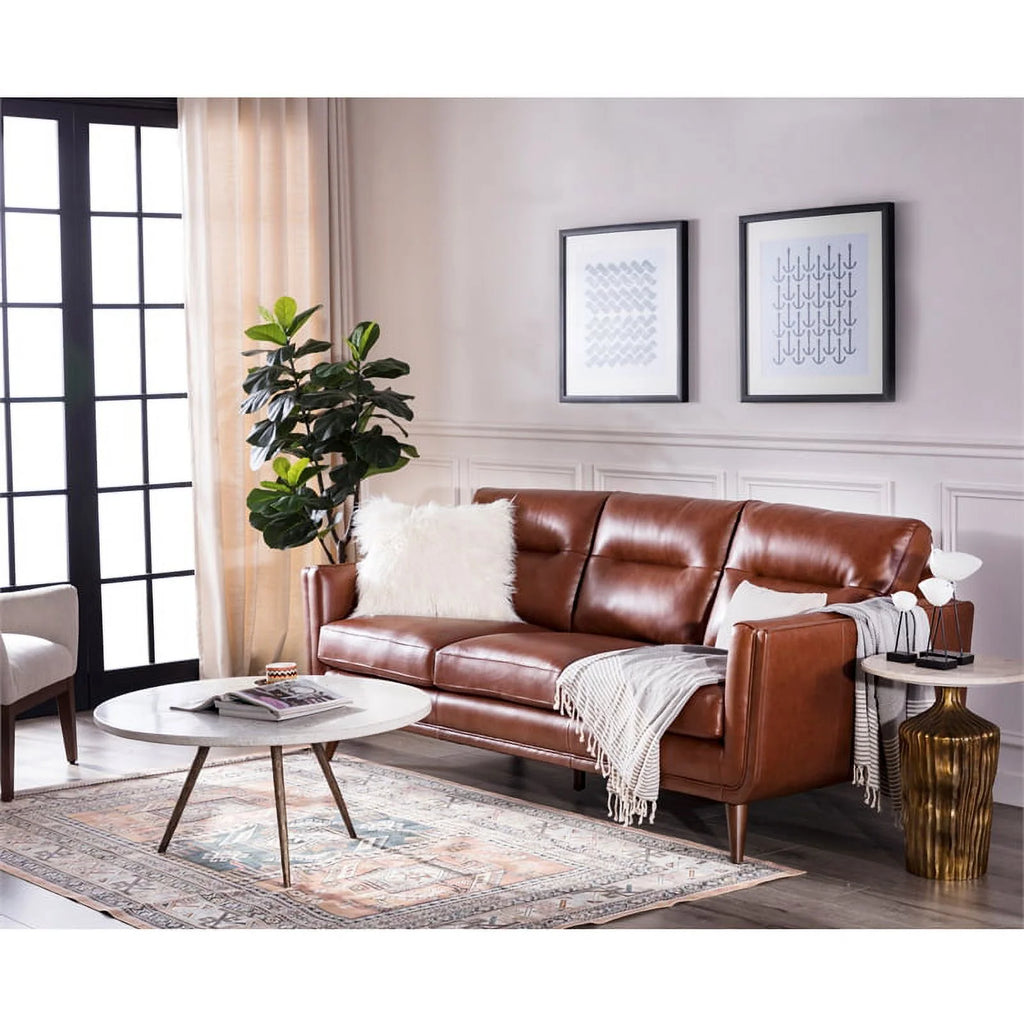 Mid-Century Leather Sofa in Cobblestone Brown I906480