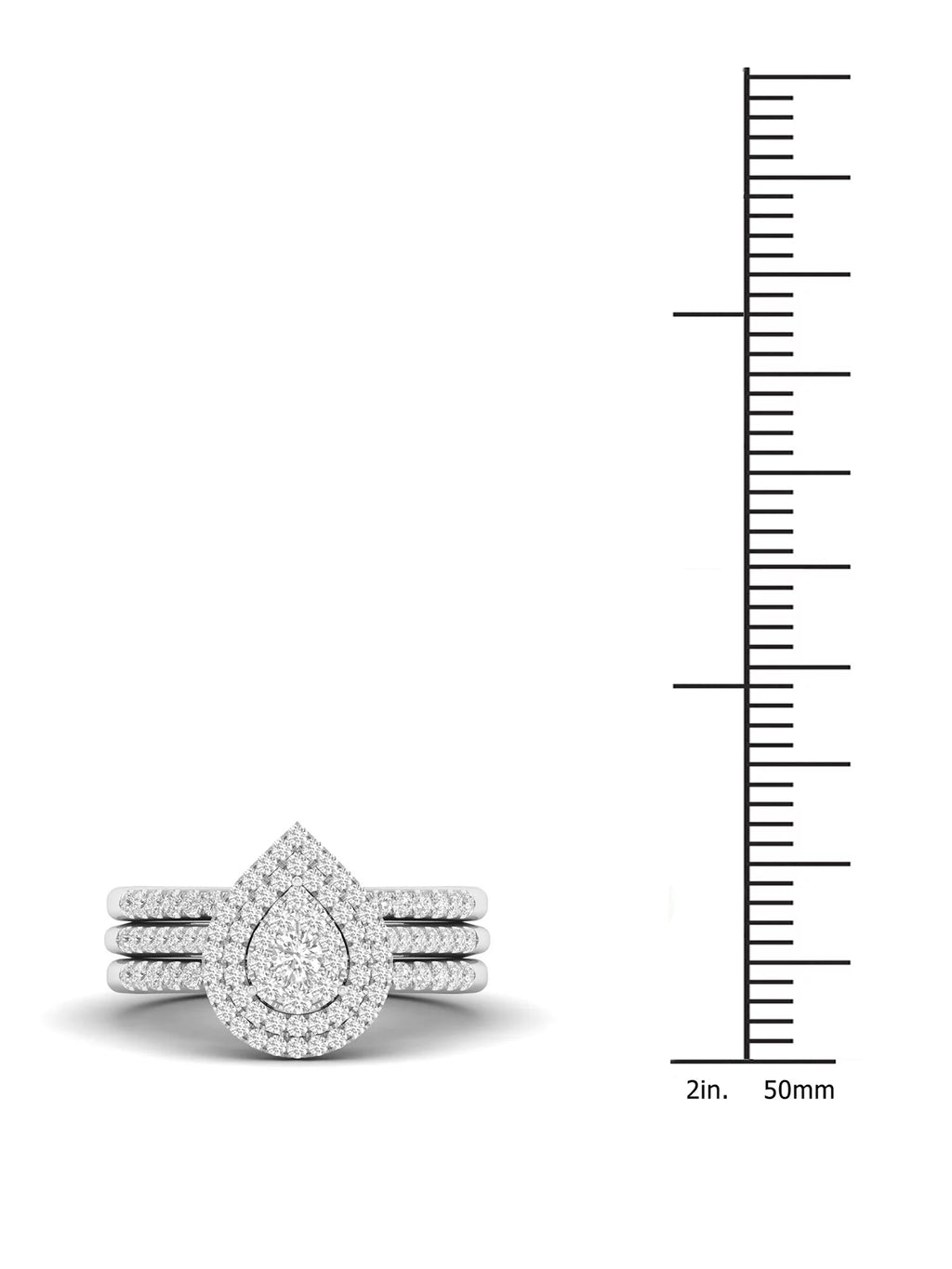 5/8Ct TDW Diamond S925 Sterling Silver Pear Shape Cluster Halo Bridal Set E270