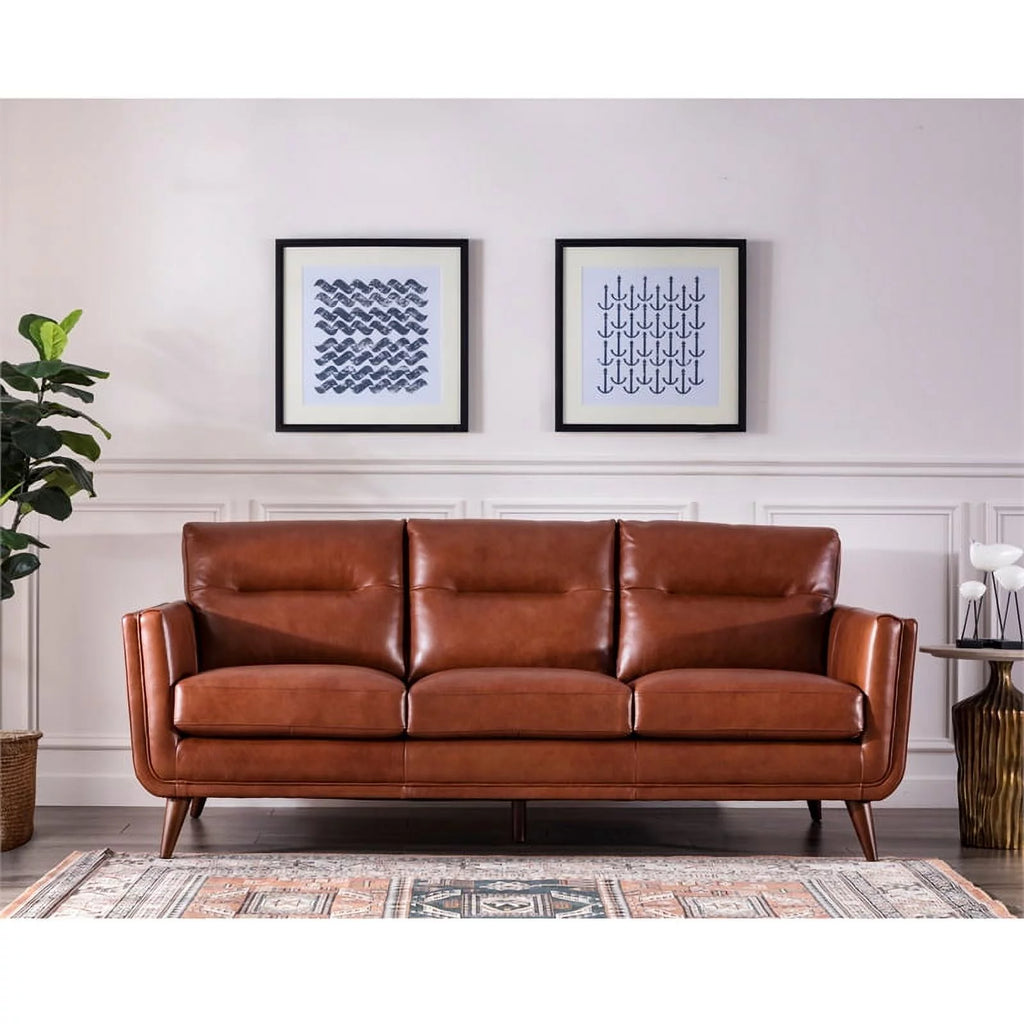 Mid-Century Leather Sofa in Cobblestone Brown I906480