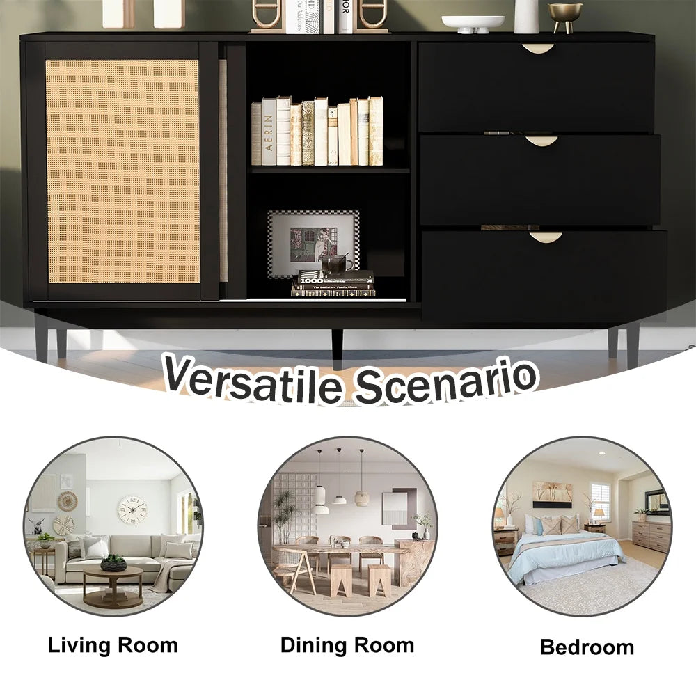 Black 3 Drawer Rattan Accent Cabinet I34480