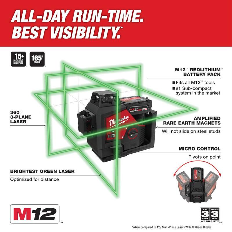 12-Volt Cordless Green 3-Plane Laser Level Kit with 4.0 Ah Battery D60920