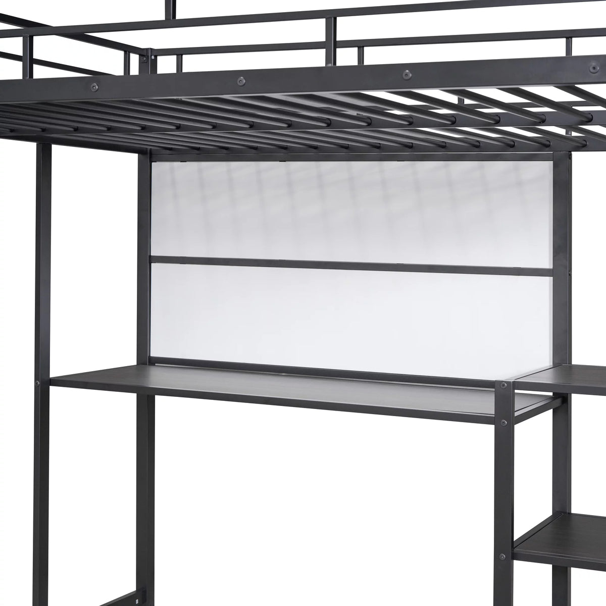 Full Size Black Metal Loft Bed with Desk and Whiteboard C523848