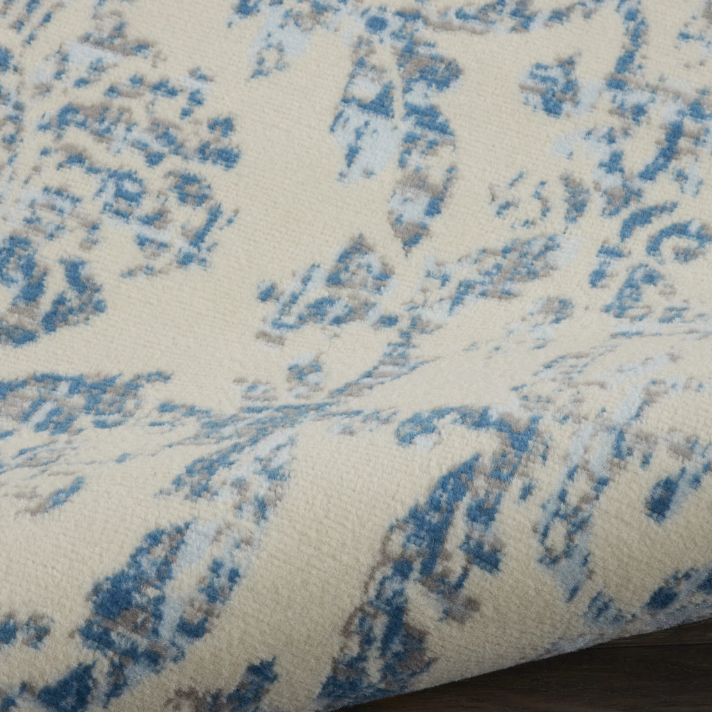 Ivory/Blue Damask Area Rug N6289