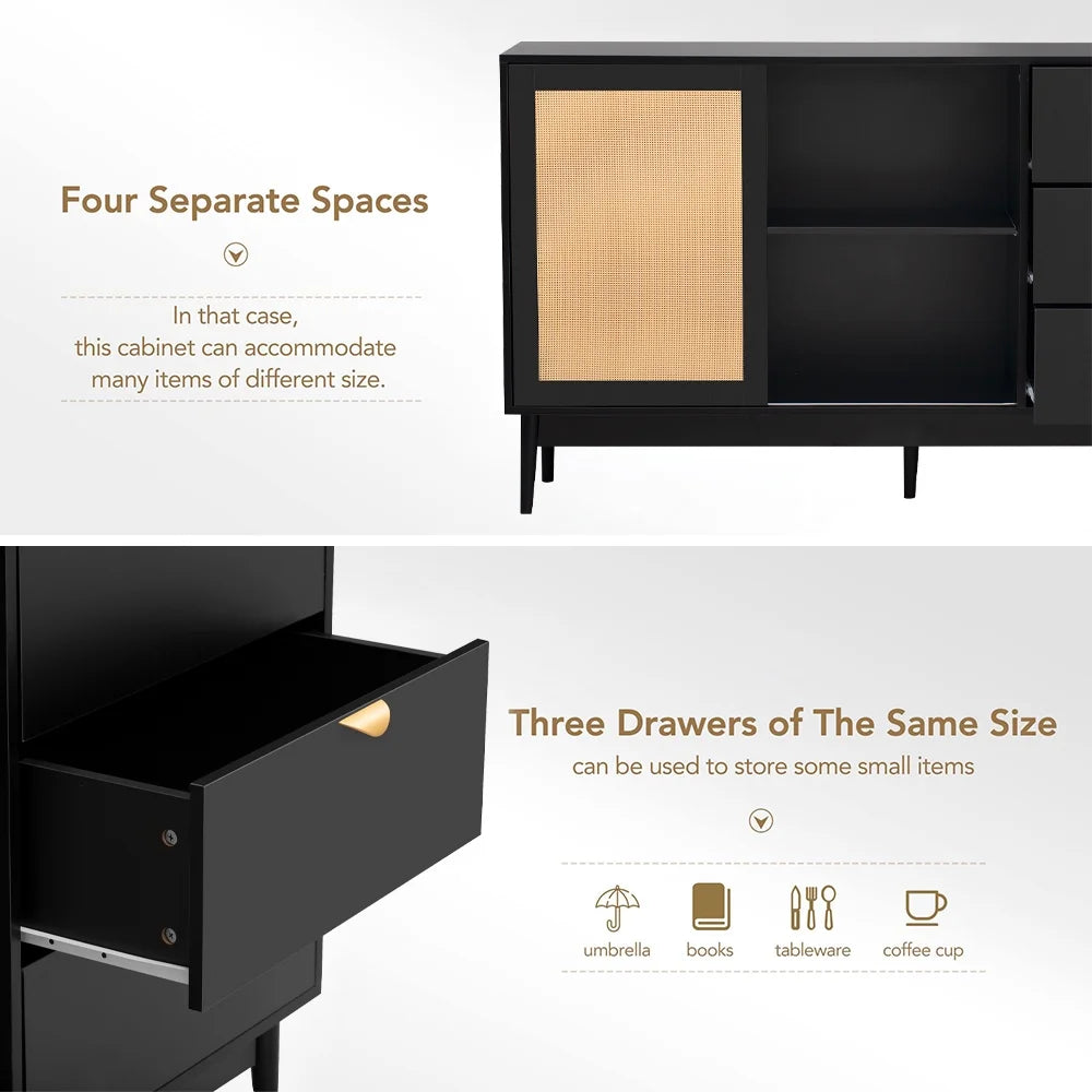 Black 3 Drawer Rattan Accent Cabinet I34480