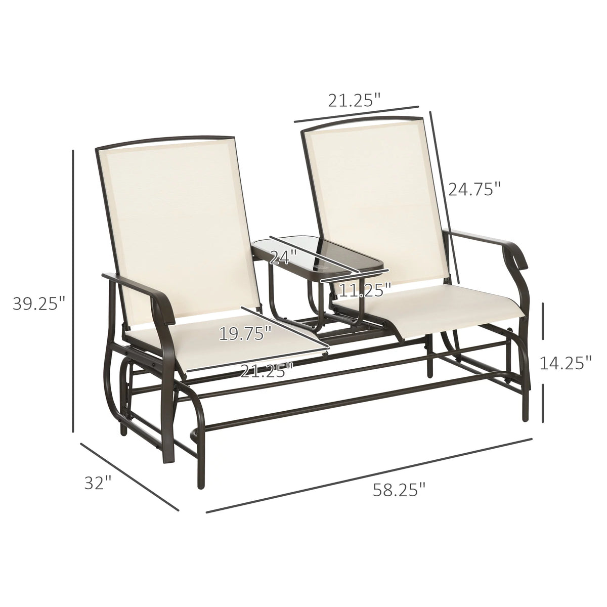 Gray Outdoor Glider Bench with Center Table H8095