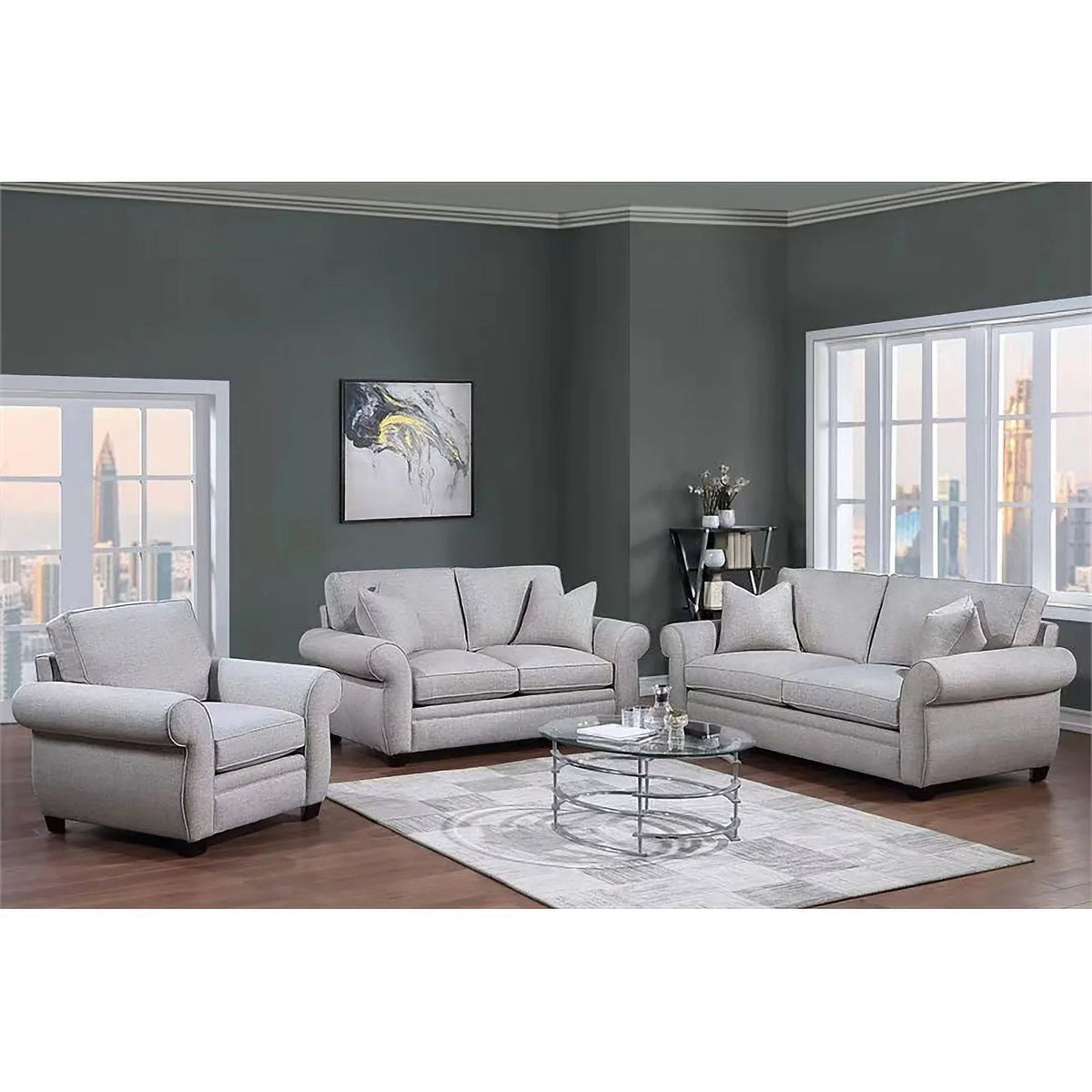 Cream Fabric Loveseat with Rolled Arms U8694