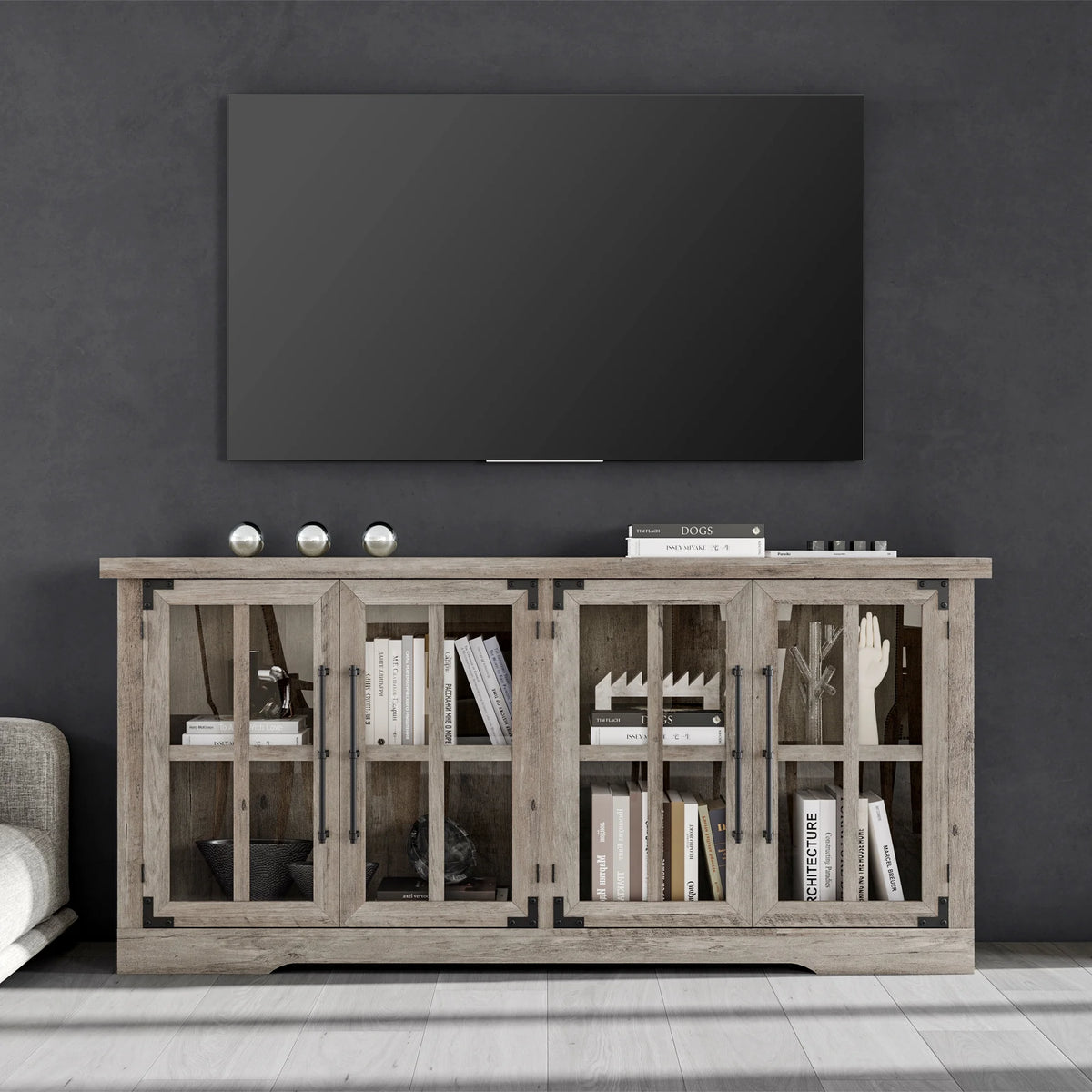 63" Rustic Grey Buffet Sideboard Cabinet with Storage I33028