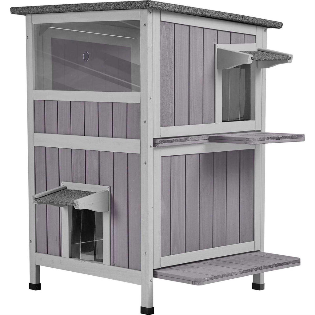 Two Tier Wooden Cat House with Waterproof Roof V9909