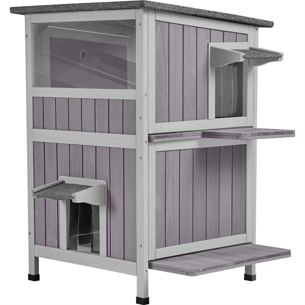 Two Tier Wooden Cat House with Waterproof Roof V9909