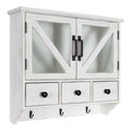 Rustic Wood Wall Cabinet with Magnetic Doors and Three Pull-Out Drawers J775361