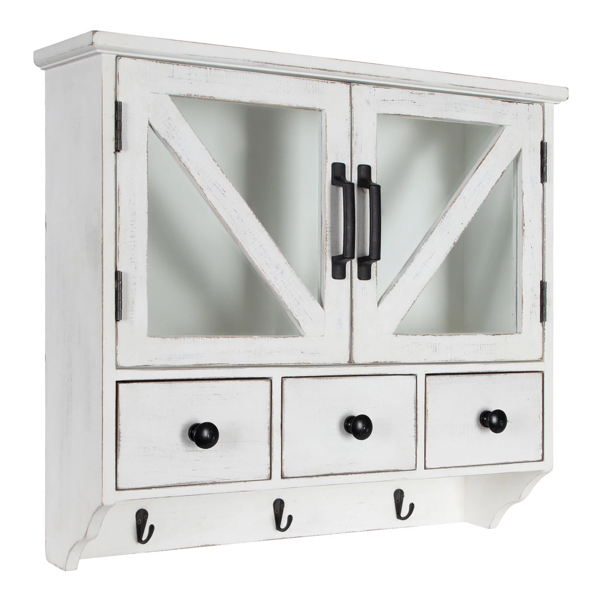 Rustic Wood Wall Cabinet with Magnetic Doors and Three Pull-Out Drawers J775361