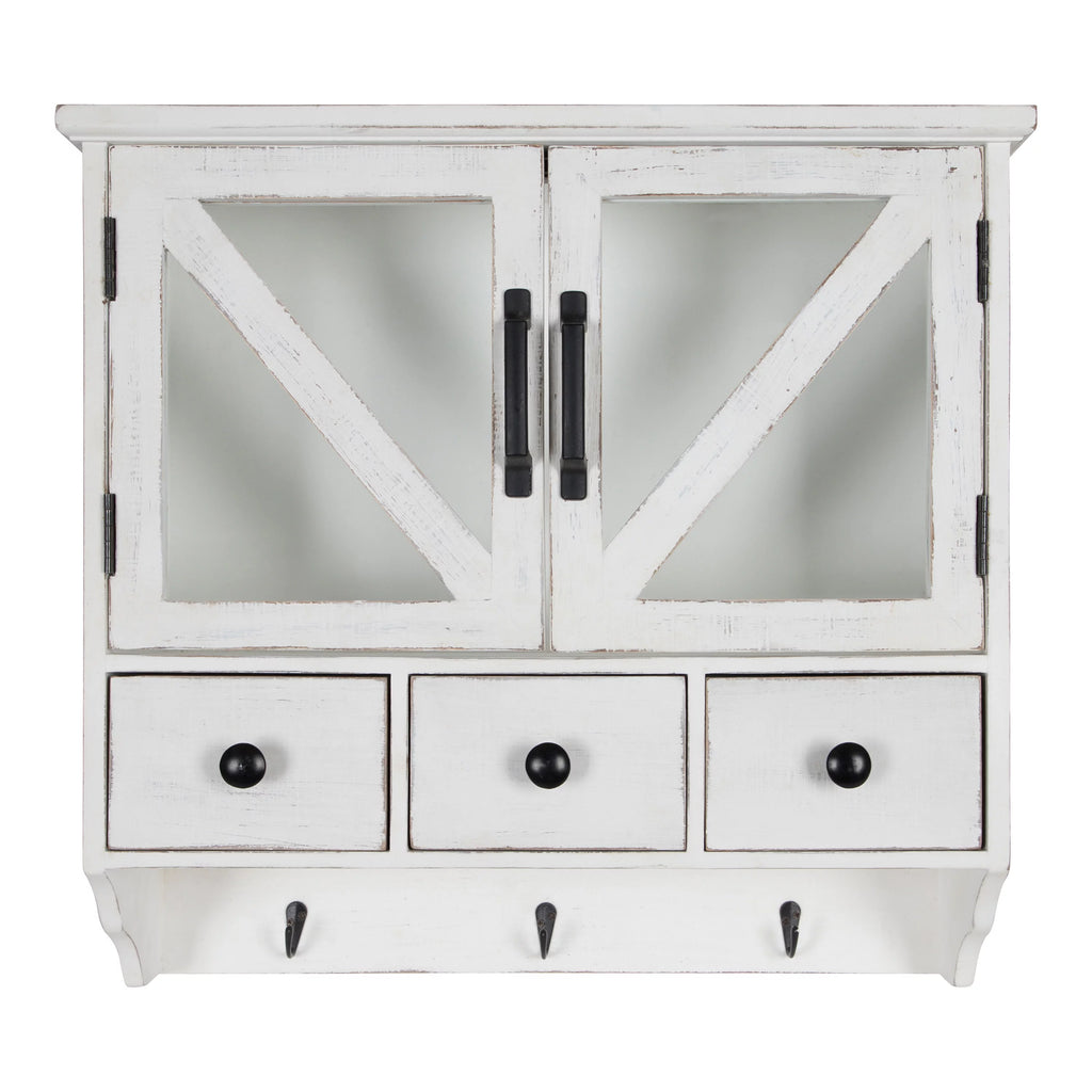Rustic Wood Wall Cabinet with Magnetic Doors and Three Pull-Out Drawers J775361