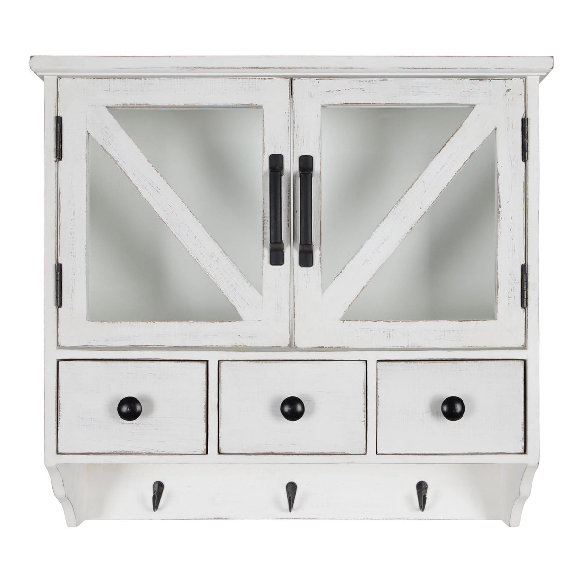 Rustic Wood Wall Cabinet with Magnetic Doors and Three Pull-Out Drawers J775361
