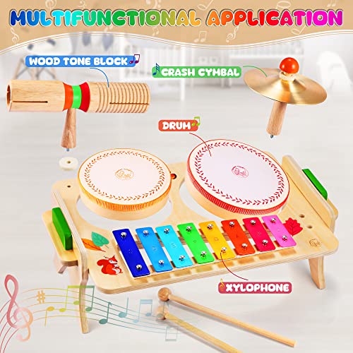 Kids Drum Set 7 in 1 Musical Toys Xylophone Tambourine G78420