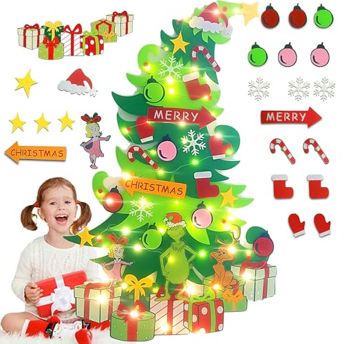 Felt Christmas Tree with 32 Ornaments and LED Lights E77941