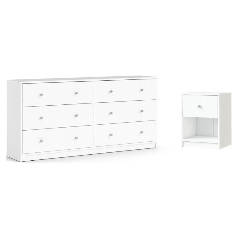 White 2 Piece Wood Dresser and Nightstand Set G7169