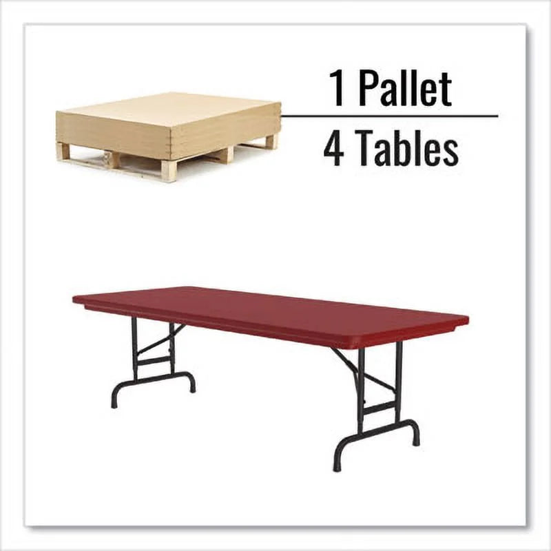 Adjustable Folding Tables, Rectangular, 72" x 30" x 22" to 32", Red Top, Black Base L797498