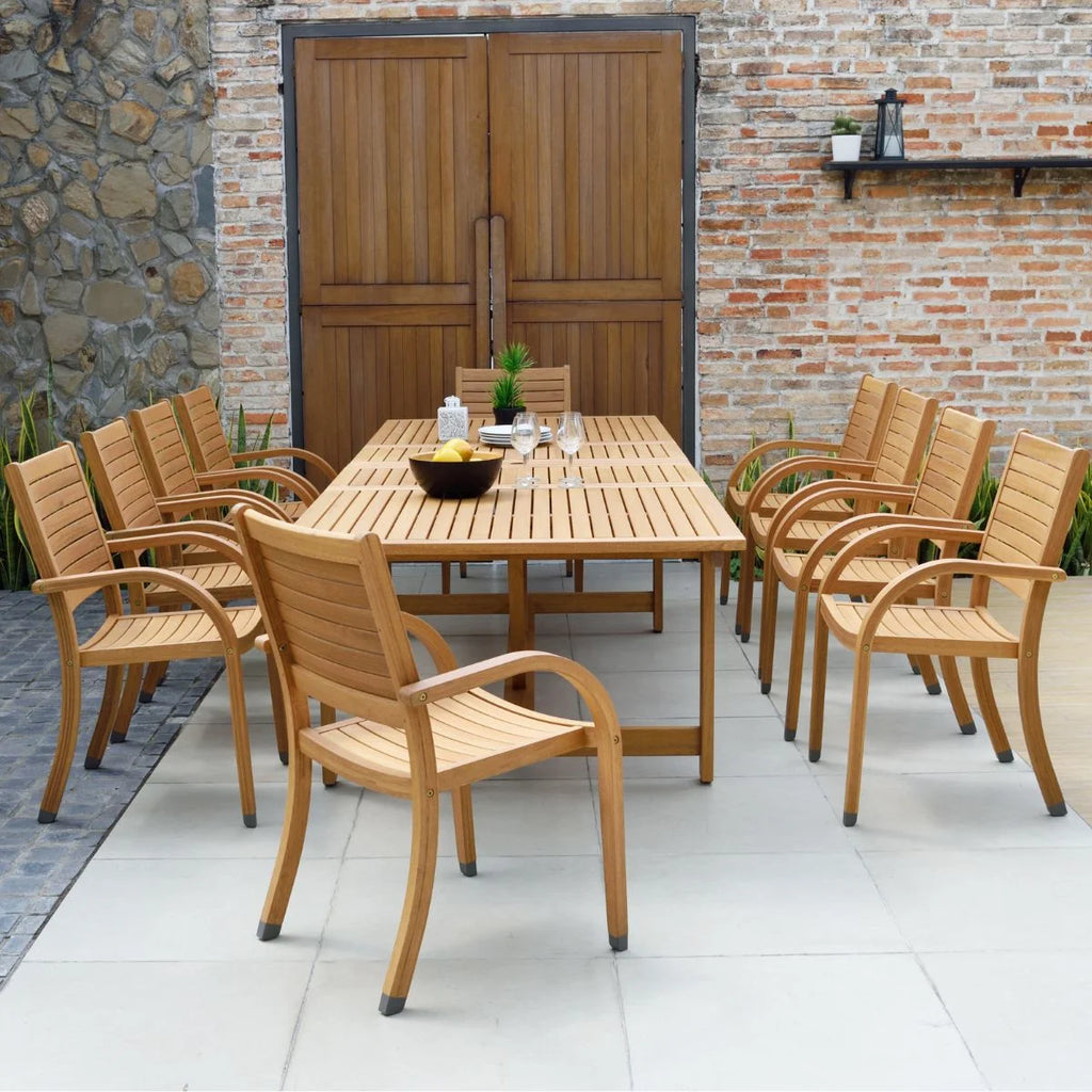9-Piece Teak Finish Wood Extendable Patio Dining Set P77786