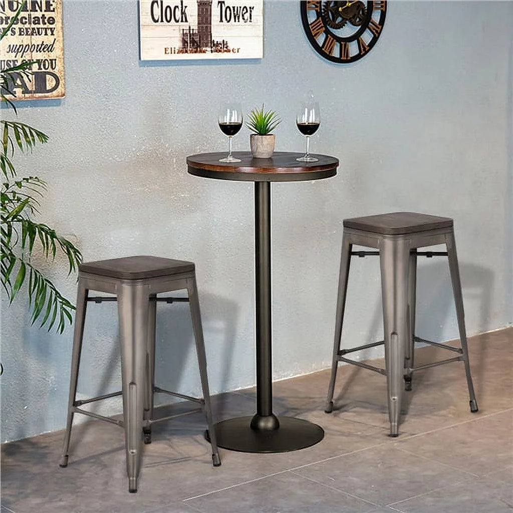 24" Counter Bar Stool with Wooden Seat N6125