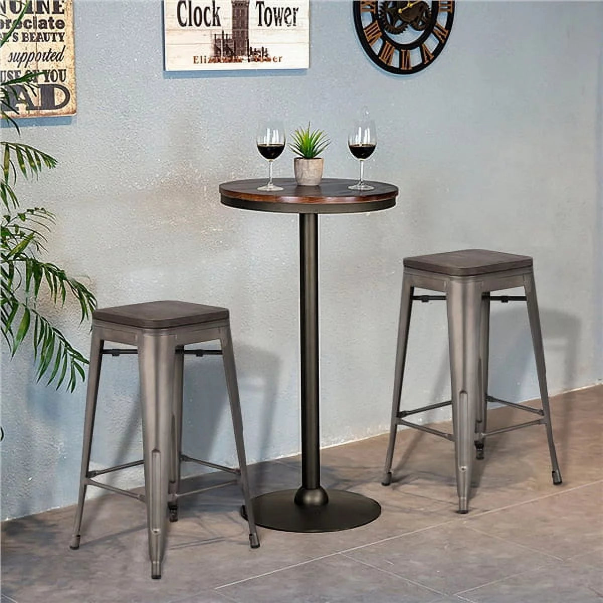 24" Counter Bar Stool with Wooden Seat N6125