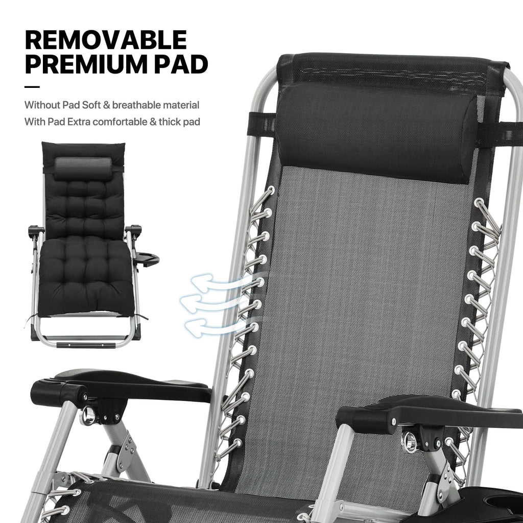 Black Zero Gravity Chair with Cushion and Side Tray W5765