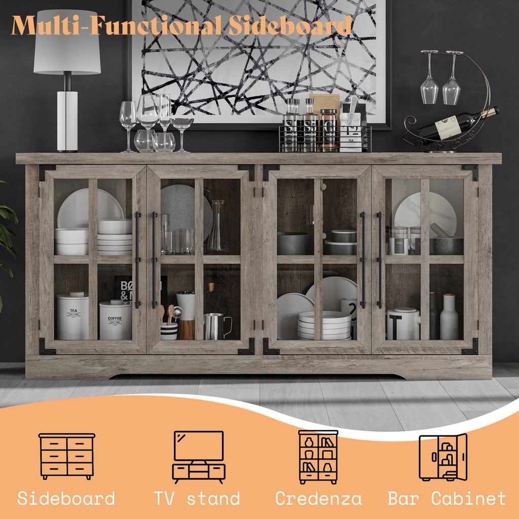 63" Rustic Grey Buffet Sideboard Cabinet with Storage I33028
