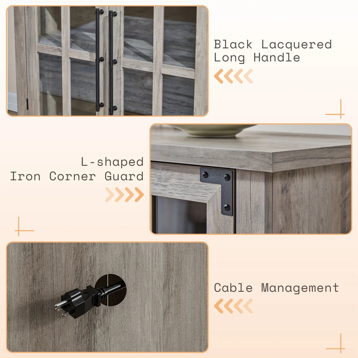 63" Rustic Grey Buffet Sideboard Cabinet with Storage I33028