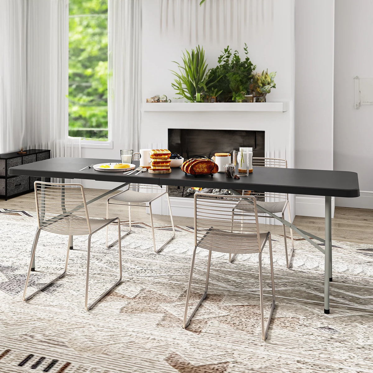 8FT Heavy Duty Folding Table with Carrying Handle, Black T62788
