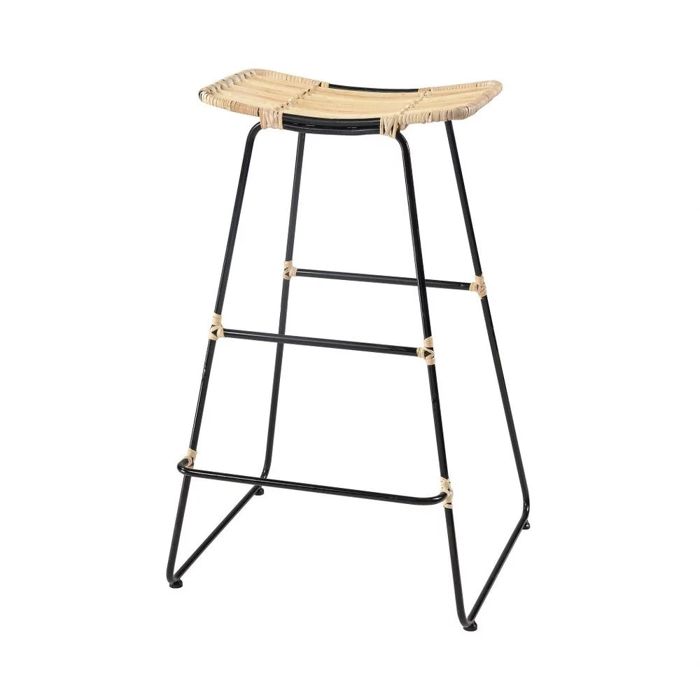 Natural Bamboo Stool with Black Metal Frame G30329