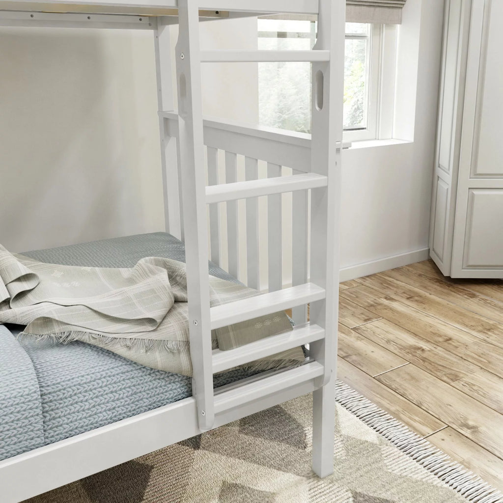 Wooden Twin over Twin Bunk Bed with Ladder White W815949