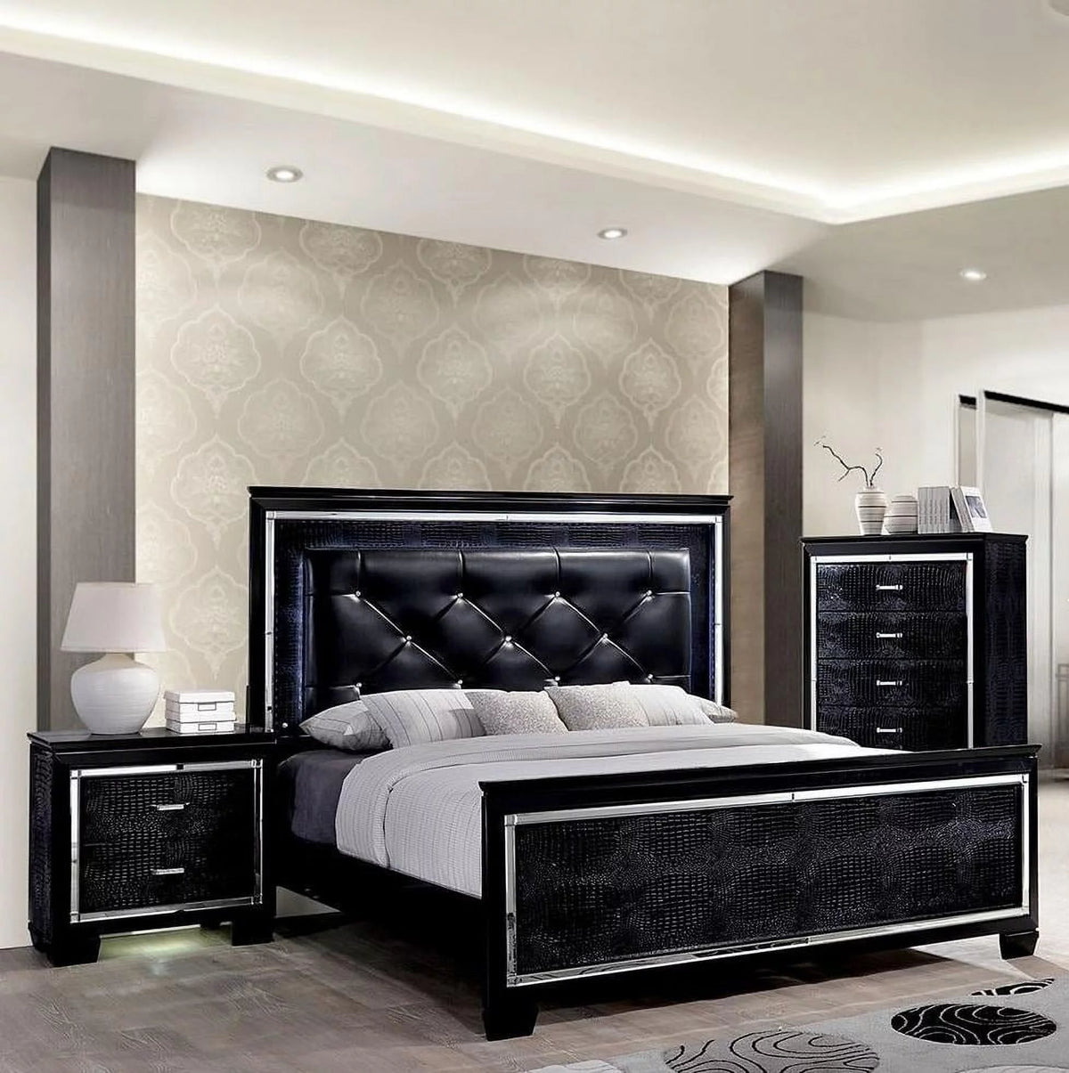 Black Solid Wood Queen Bedroom Set 3pcs B529635