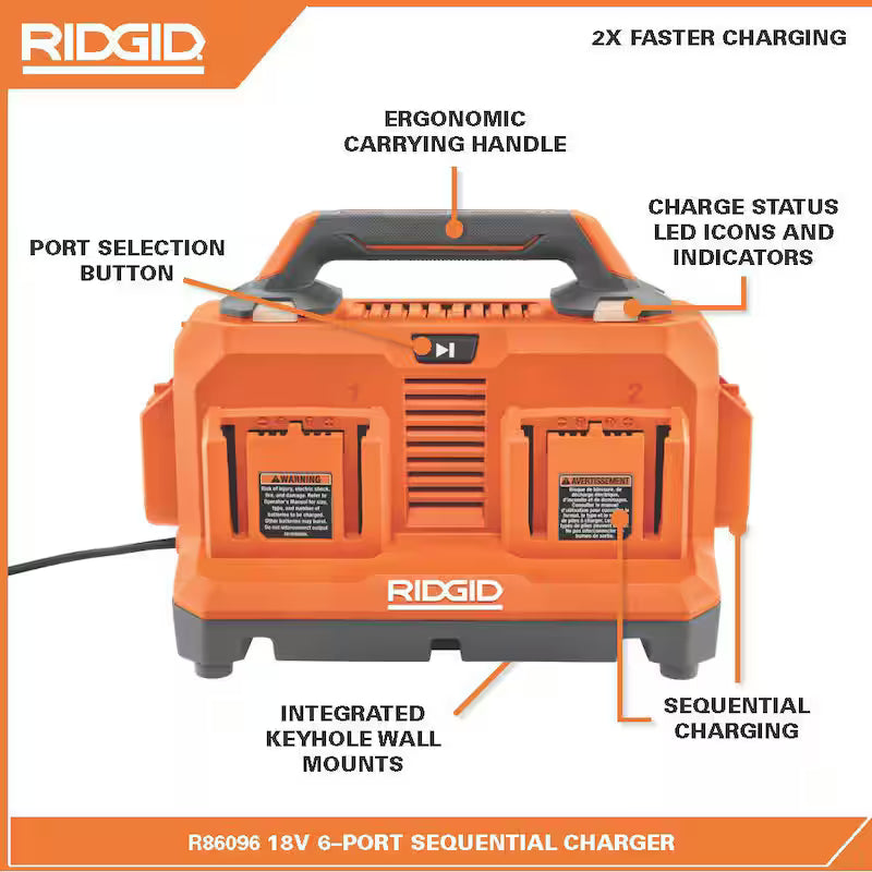 18V 6-Port Sequential Charger with 4.0 Ah Lithium-Ion Battery 2-Pack C568