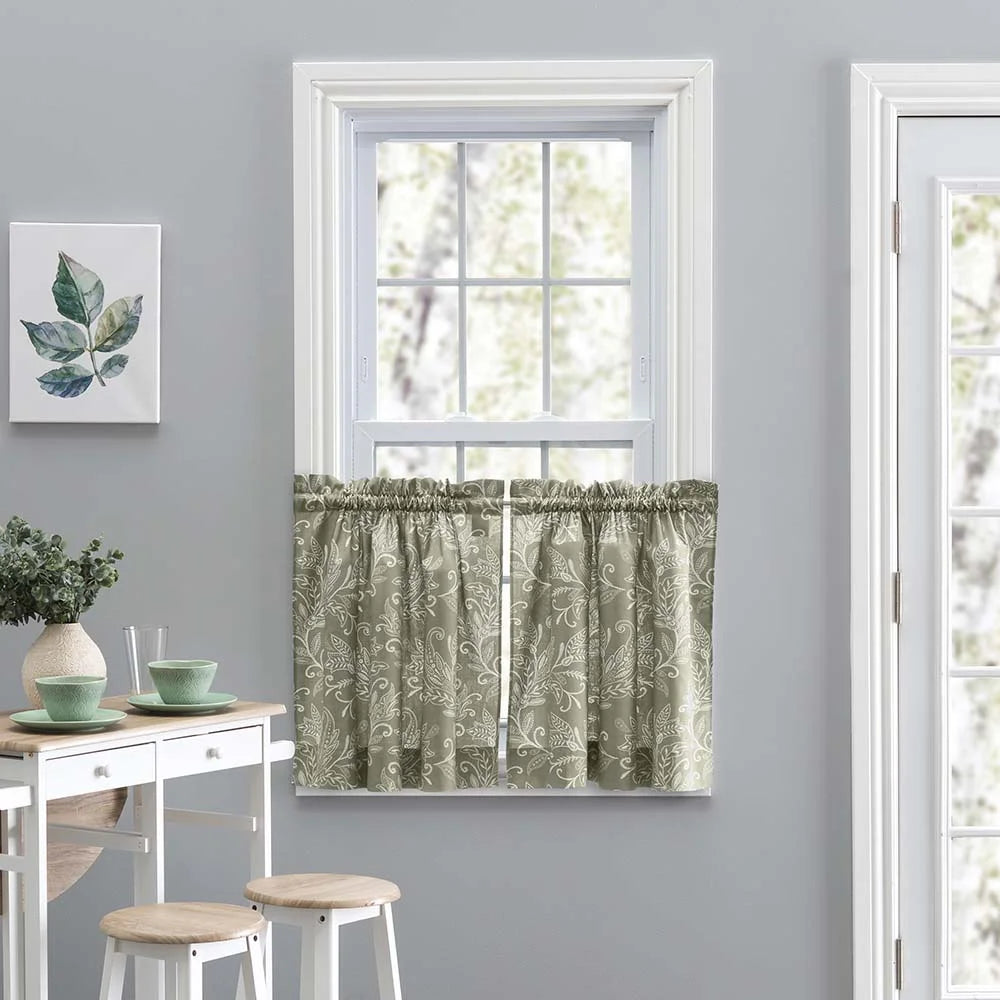 Sage Leaf Pattern Curtain Tiers 56"x24" A39909