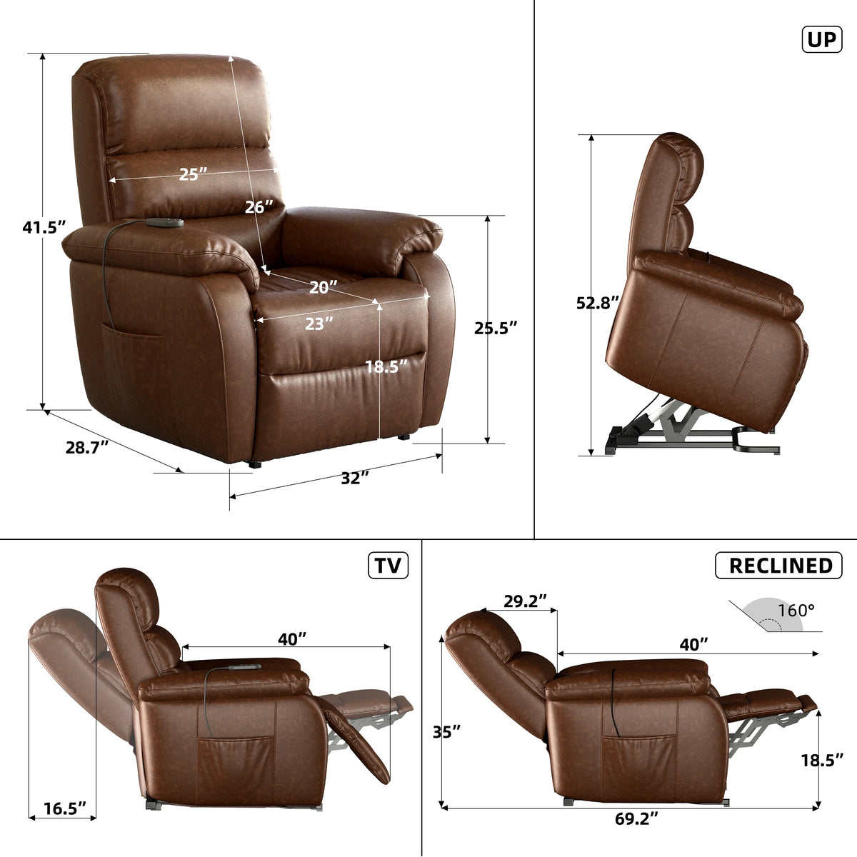 Brown PU Power Lift Recliner with Massage and Heat J6420
