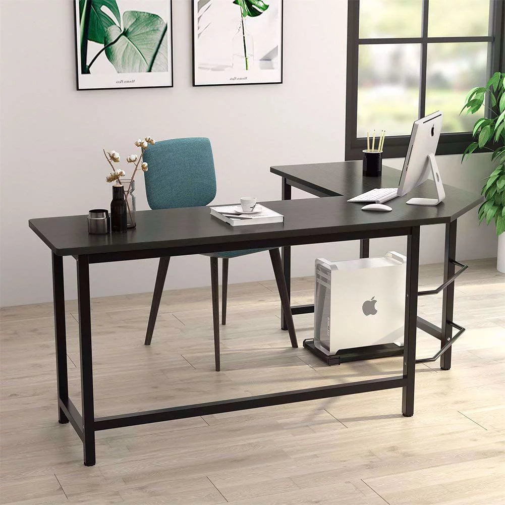 Black L-Shaped Corner Computer Desk E66311