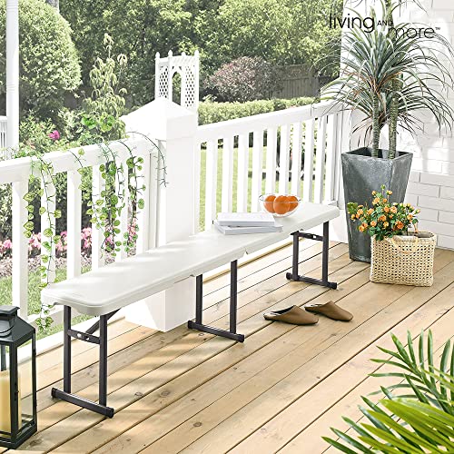 6 Foot Fold-in-Half Bench with Steel Frame, White F29954