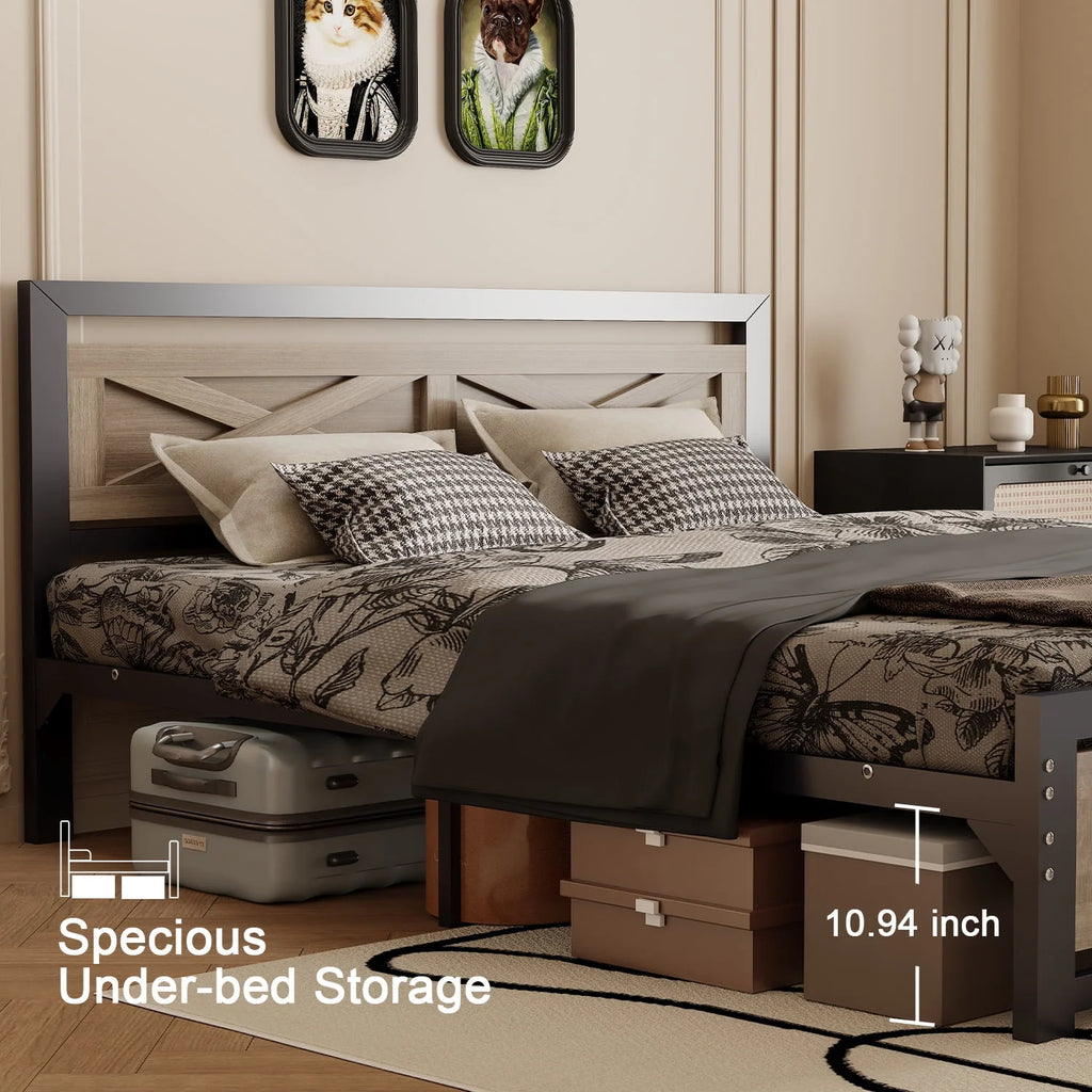 Platform Bed Frame with Headboard, Twin Size Bed K514