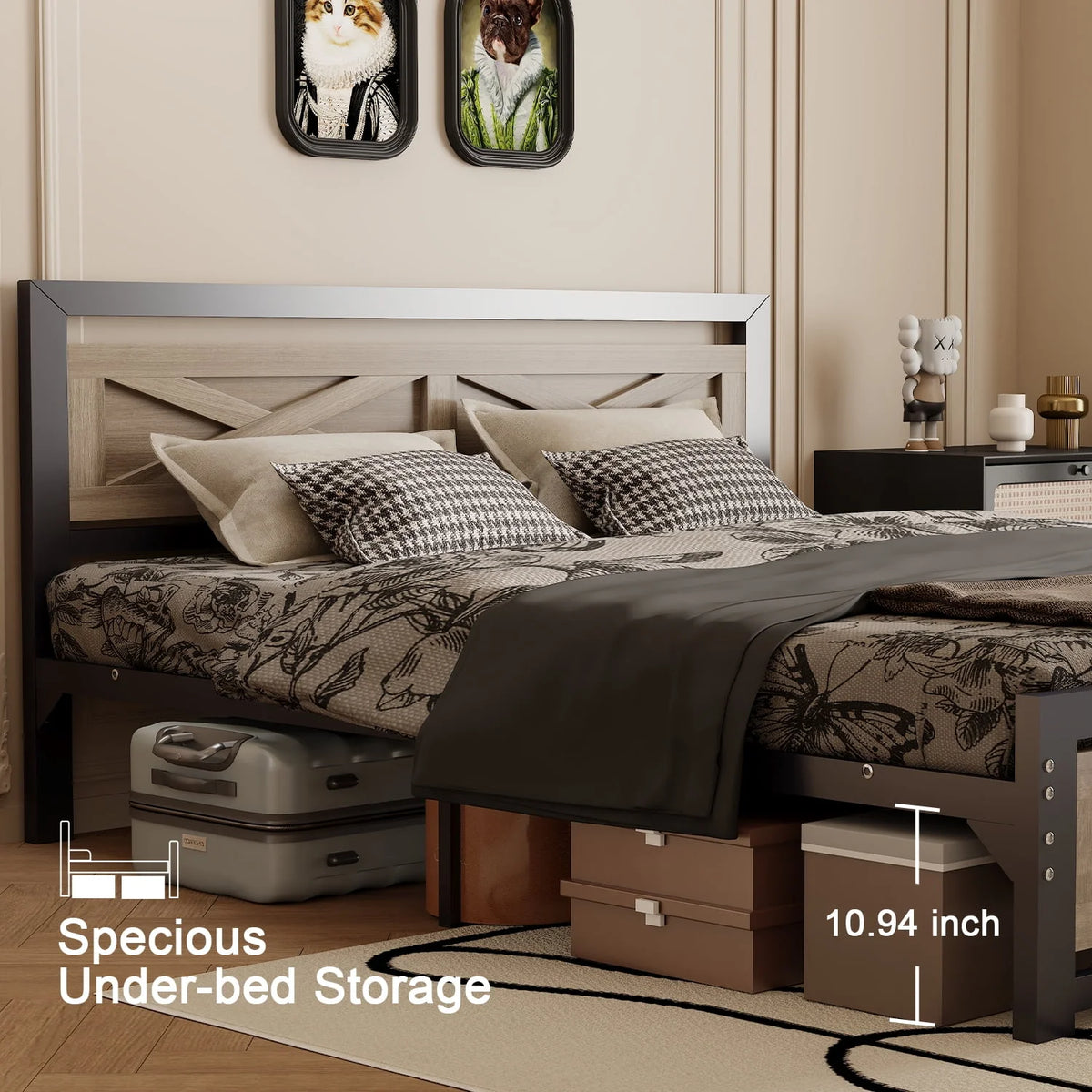 Platform Bed Frame with Headboard, Twin Size Bed K514