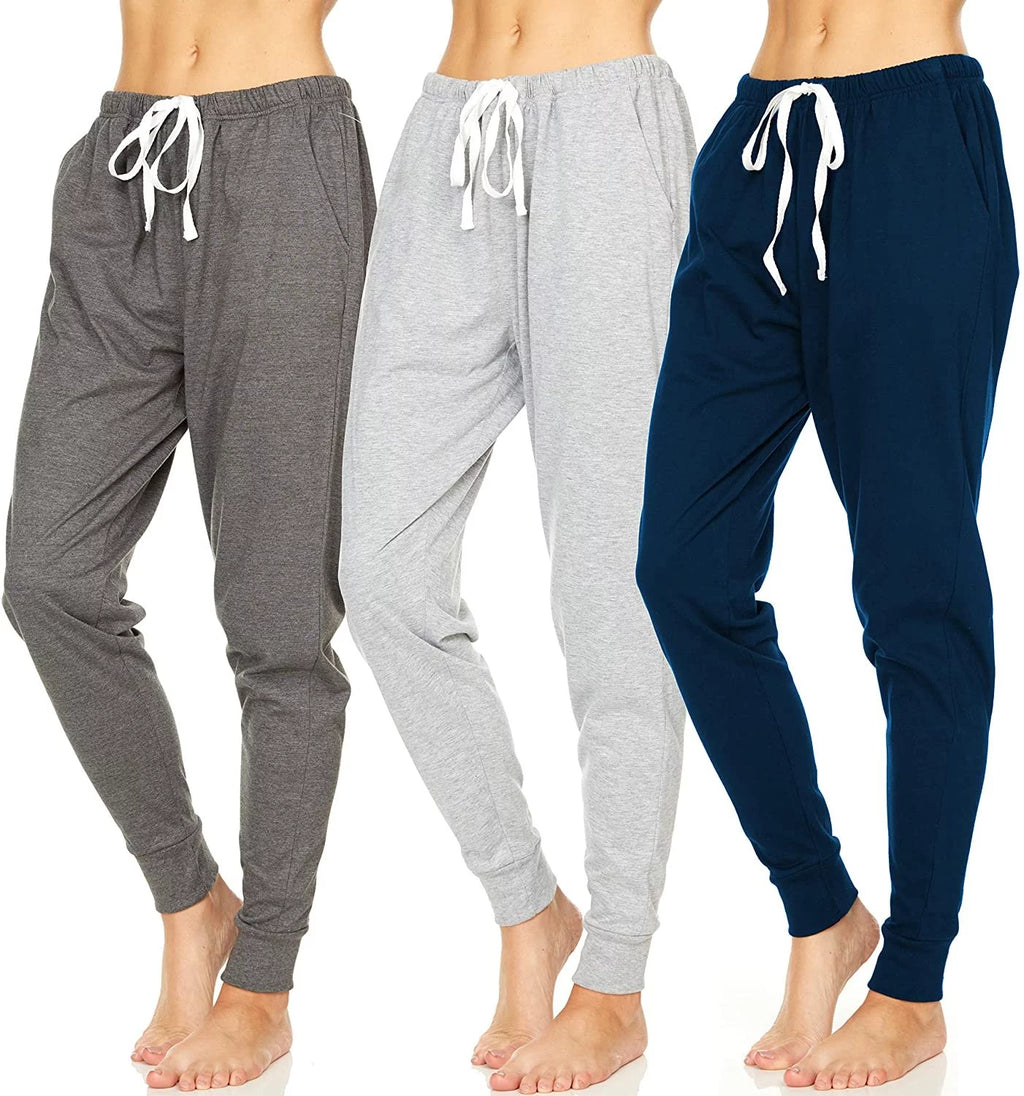 3 Pack Women's 100% Cotton Jersey Lounge Pajama Jogger Pants X3869