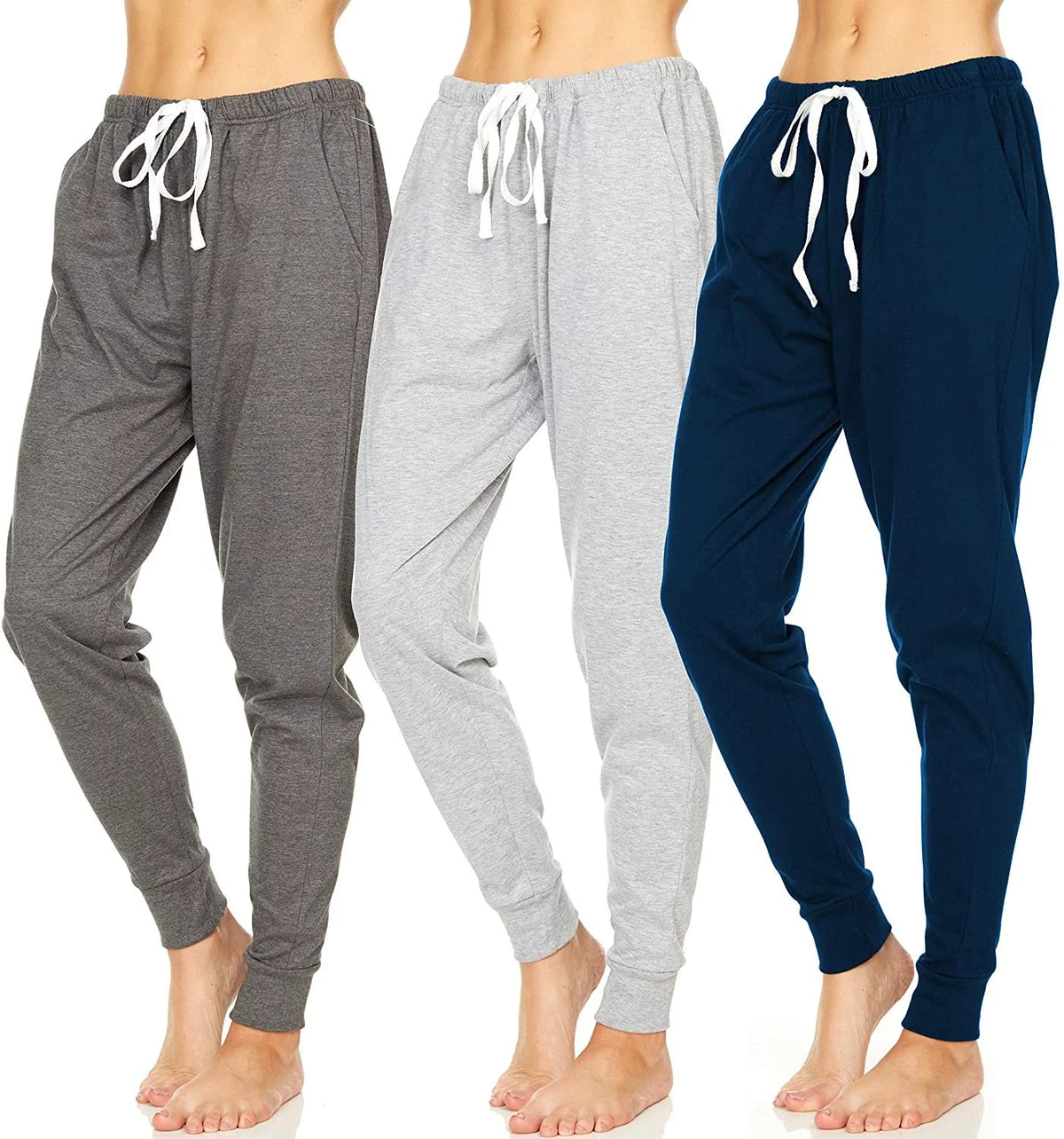 3 Pack Women's 100% Cotton Jersey Lounge Pajama Jogger Pants X3869