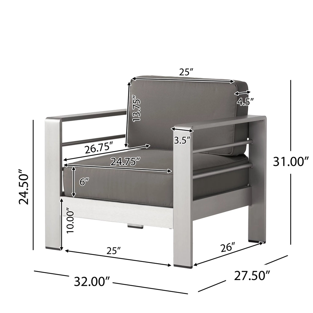 Light Gray and Gray 7 Seater Aluminum Chat Set with Fire Pit A630
