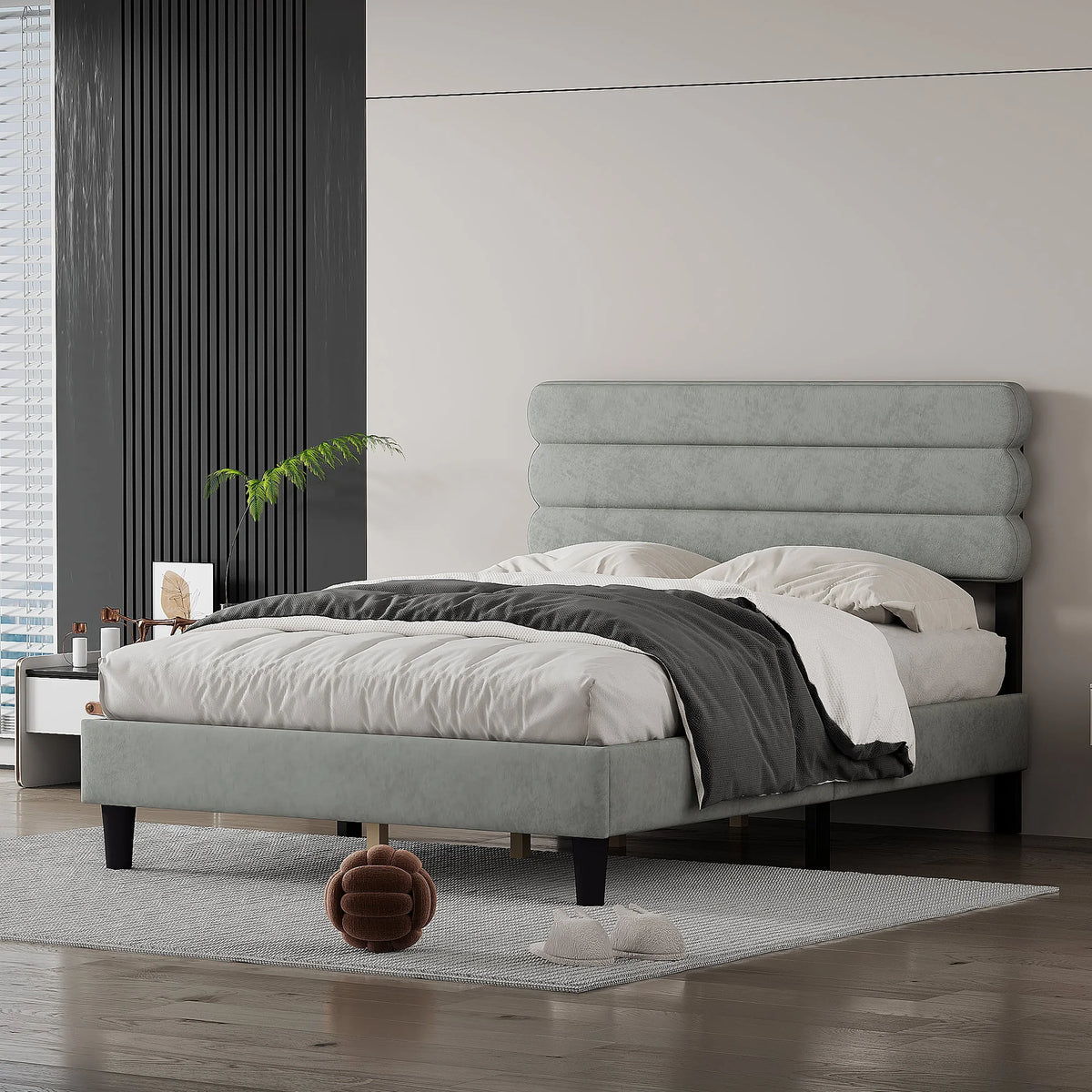 Full Size Bed Frame Light Gray P390692
