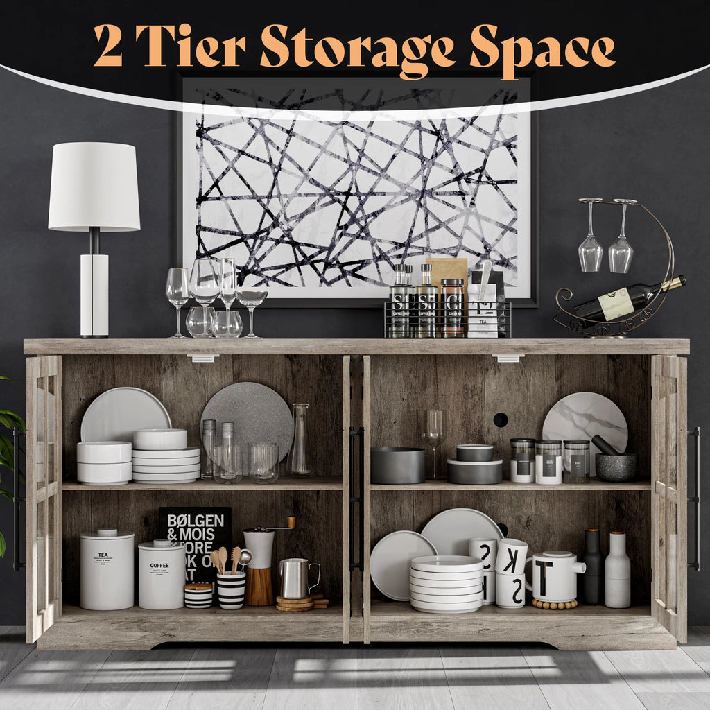 63" Rustic Grey Buffet Sideboard Cabinet with Storage I33028