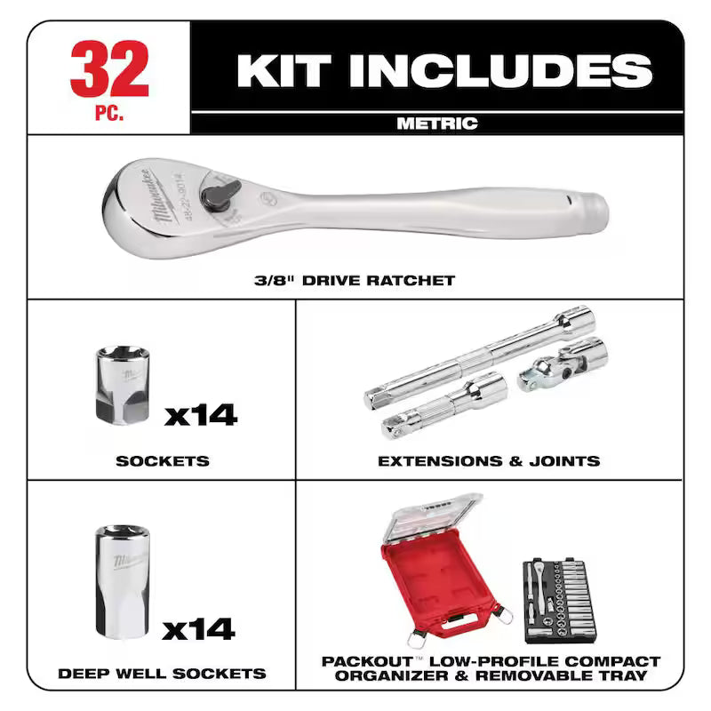 3/8 in. Drive Metric Ratchet and Socket Mechanics Tool Set 40-Piece F221