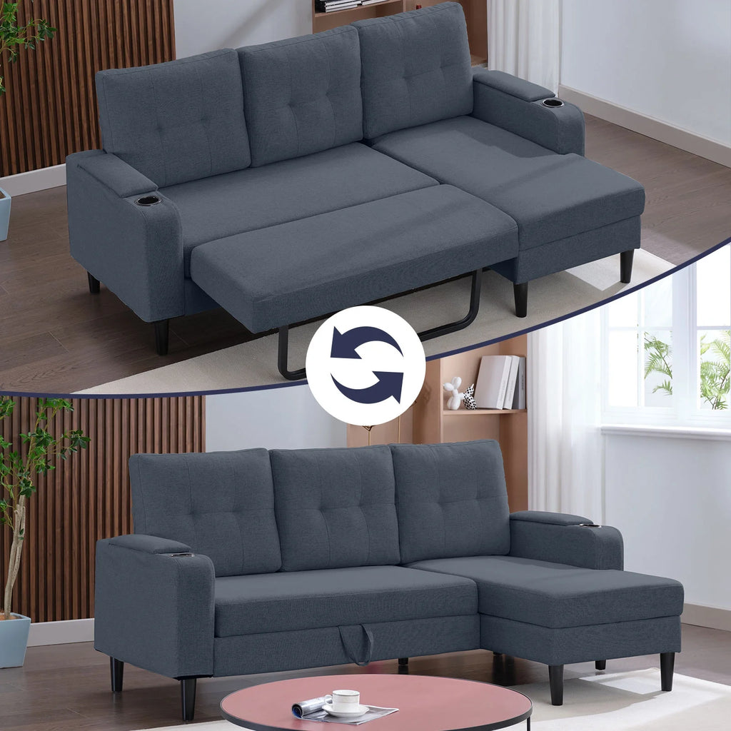 Dark Grey L-Shape Sleeper Sofa with Storage Armrest R769618