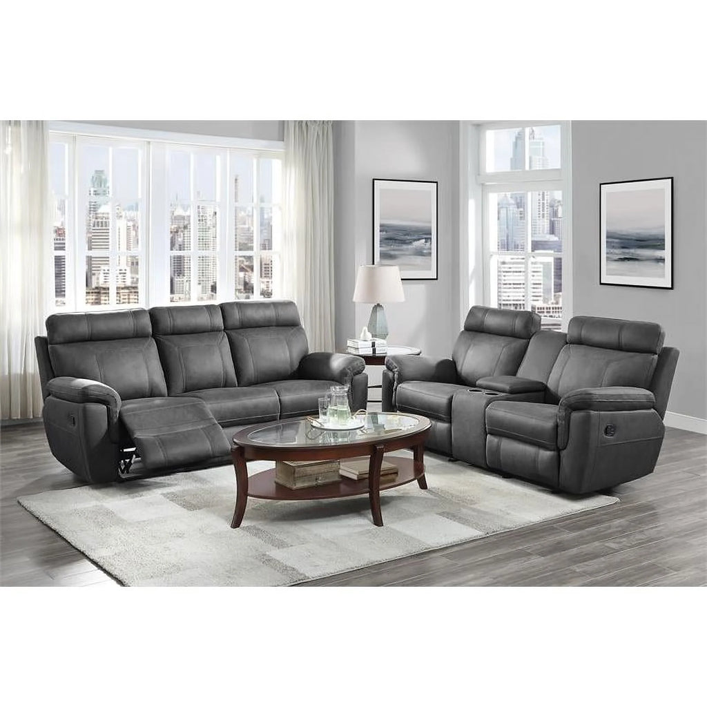 Microfiber Double Reclining Sofa with Cup Holders in Gray H934393
