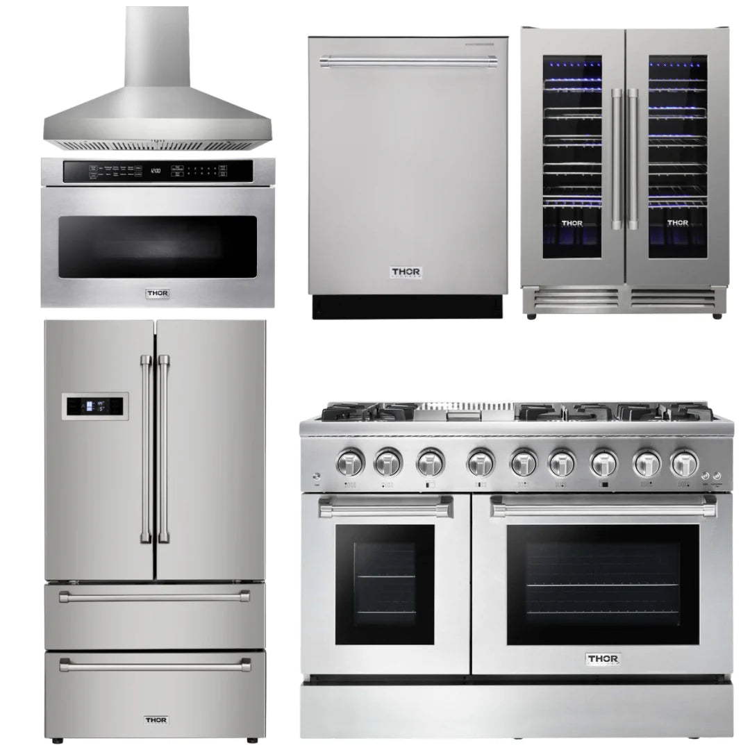 48 Dual Fuel Range, Range Hood, Refrigerator, Dishwasher, Microwave, Wine Cooler V237